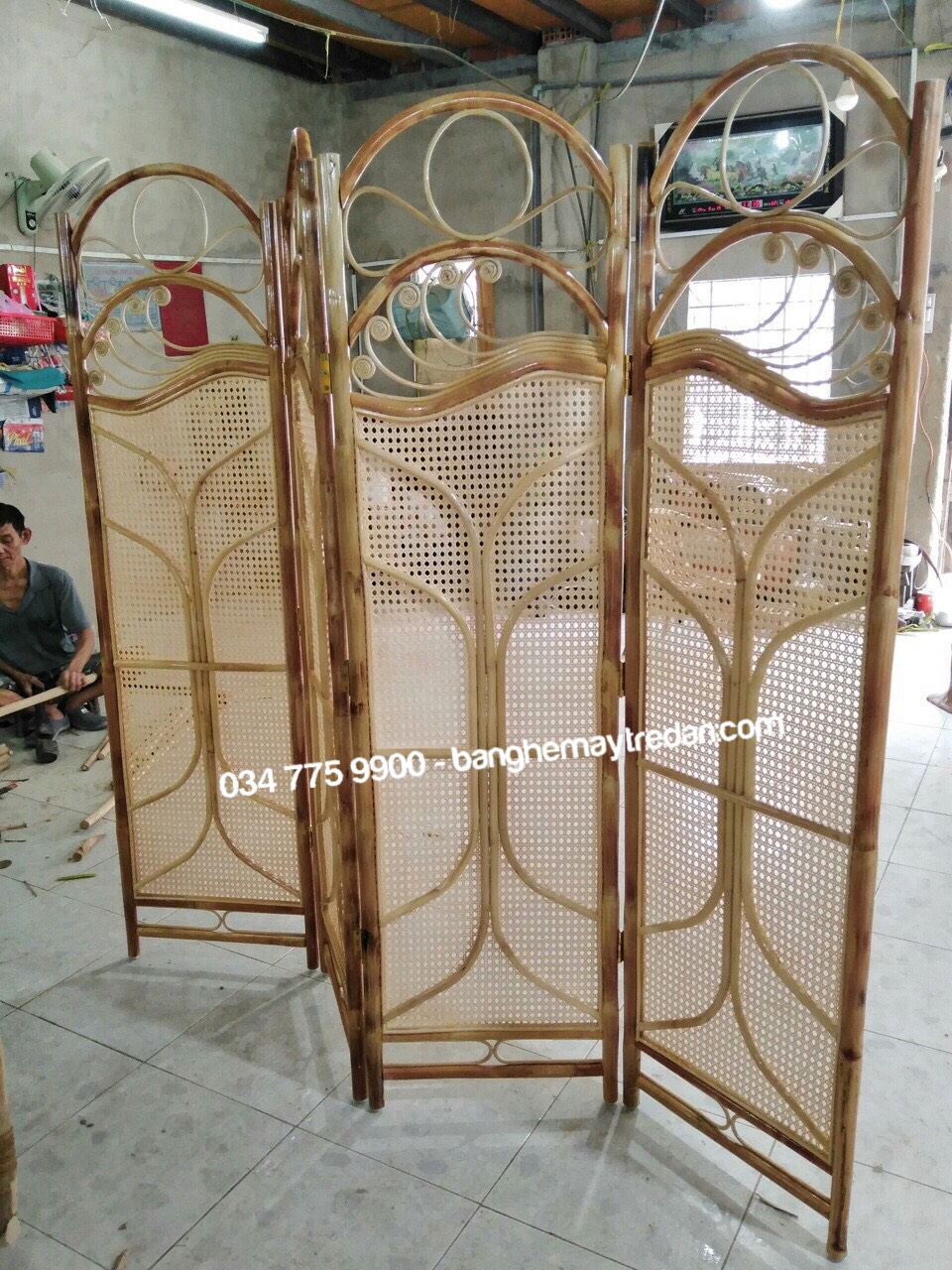 Vách ngăn phòng trang trí bằng mây tre đan