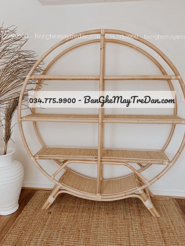 Tủ kệ trang trí hình tròn bằng mây tự nhiên