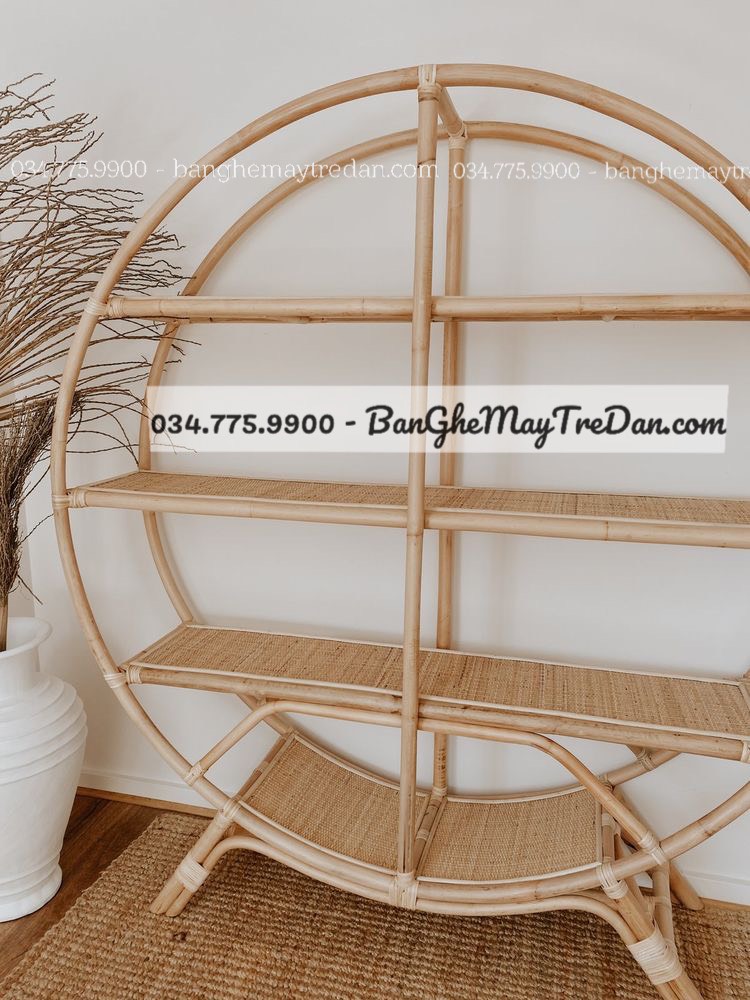 Tủ kệ trang trí hình tròn bằng mây tự nhiên