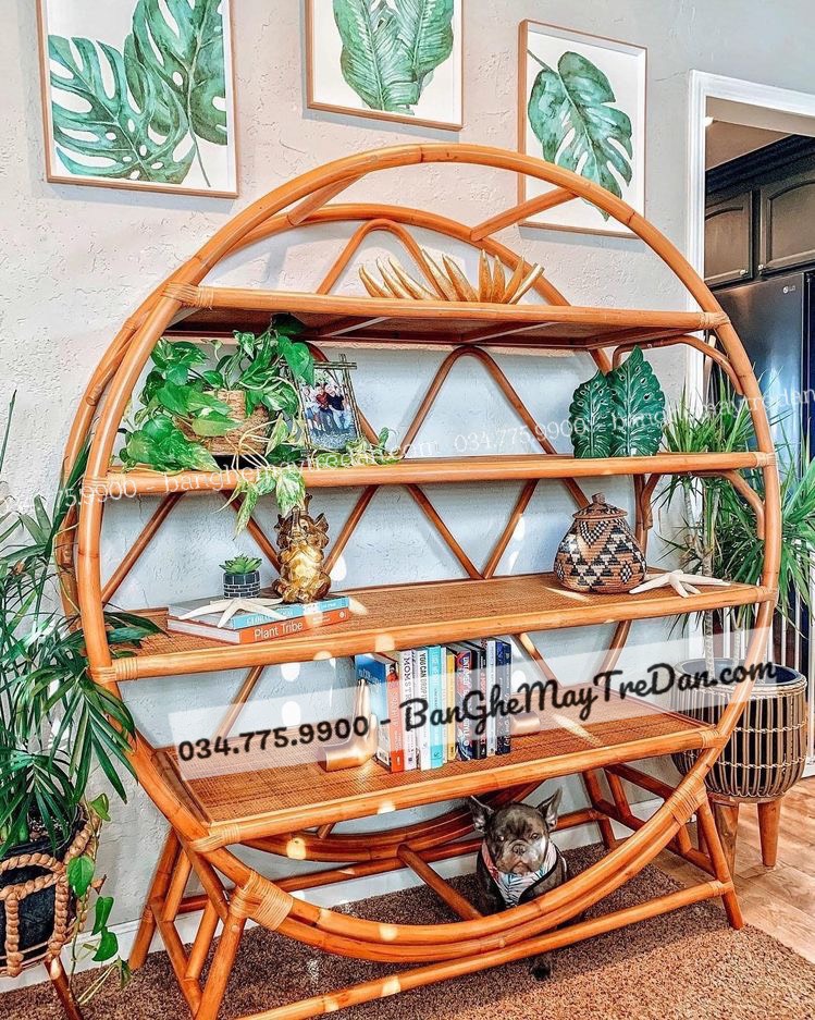 Tủ kệ trang trí hình tròn bằng mây tự nhiên