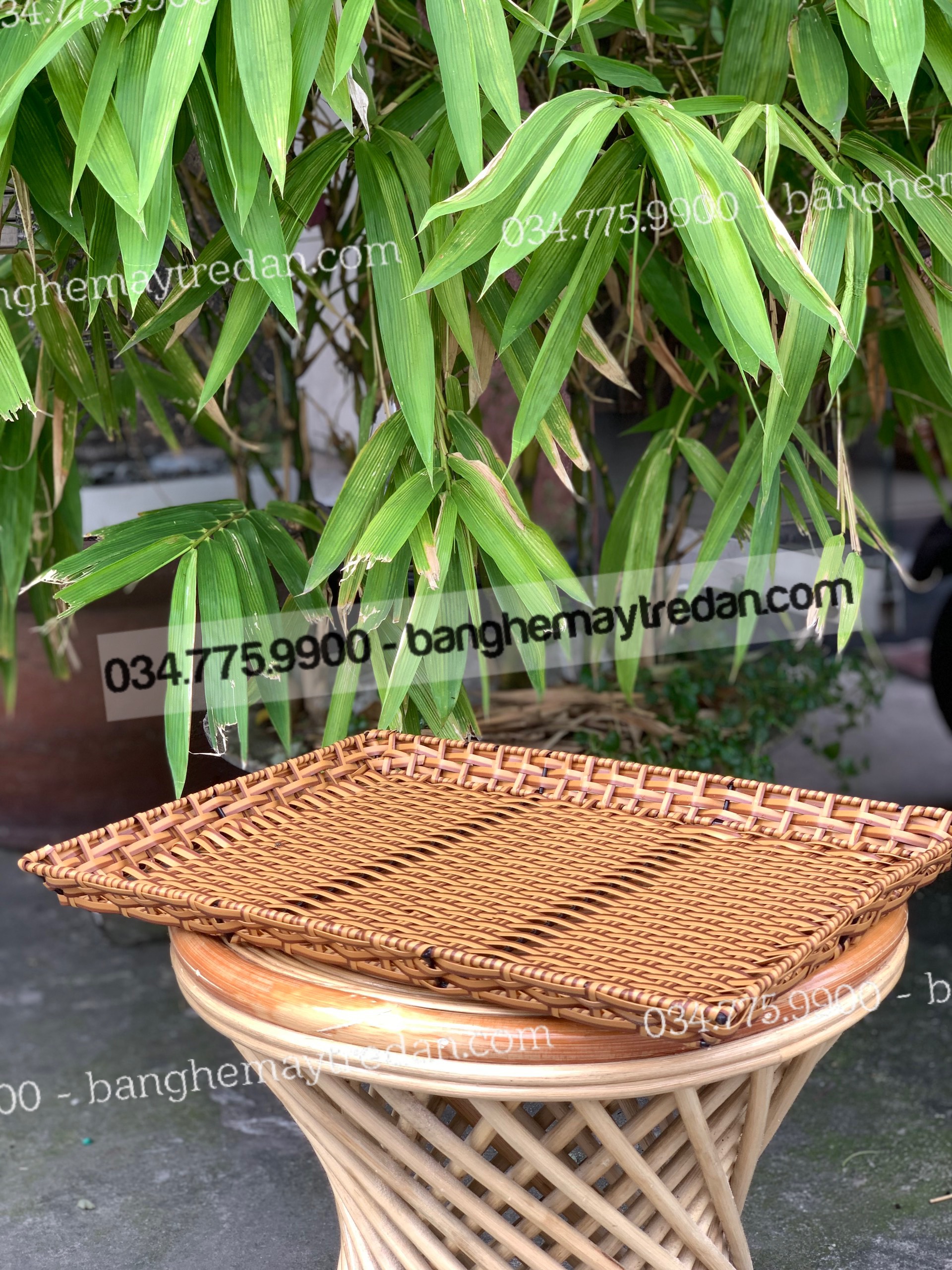 Khay nhựa giả mây hình chữ nhật để đồ cá nhân
