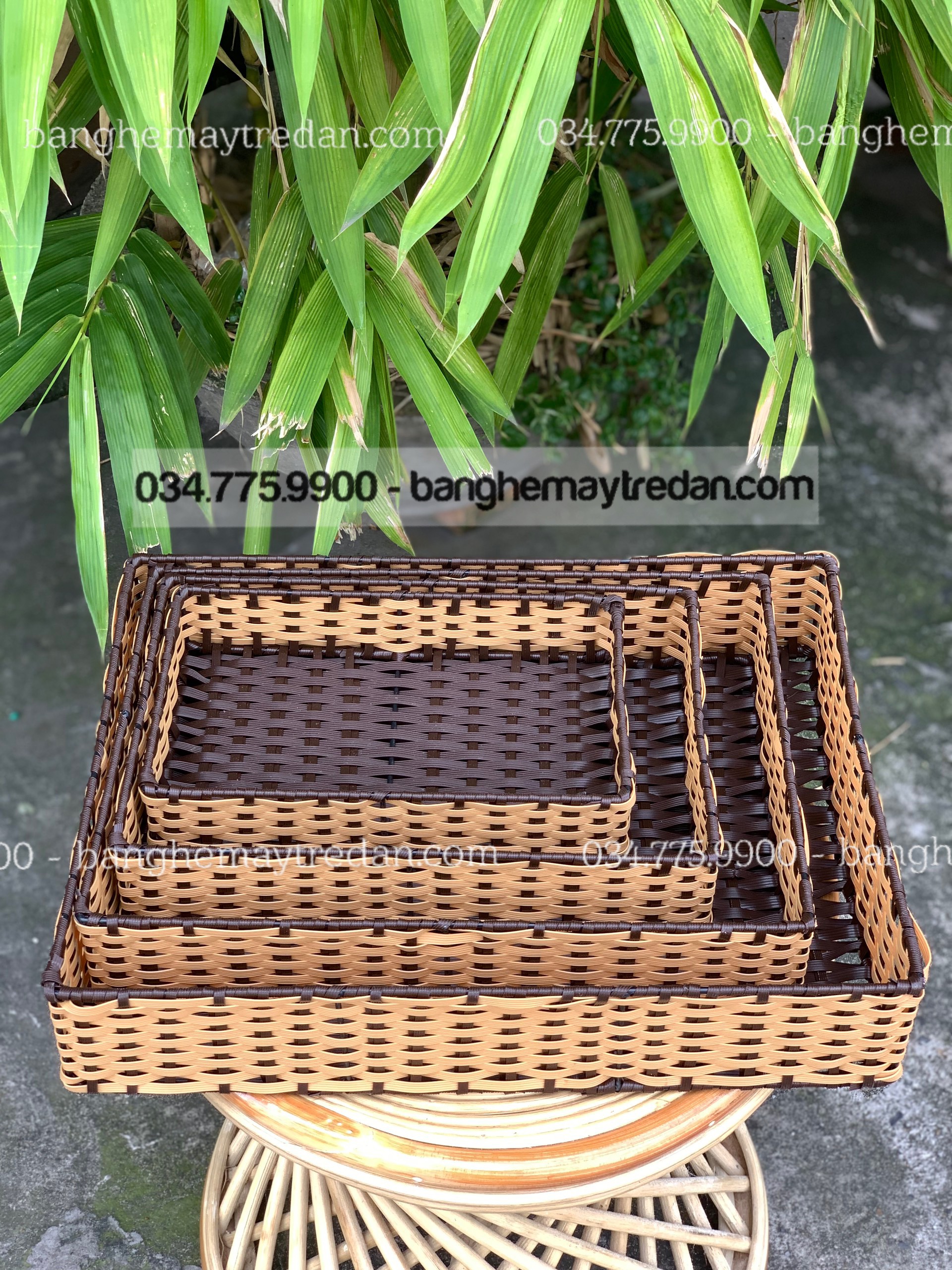 Khay nhựa giả mây hình chữ nhật để đồ cá nhân