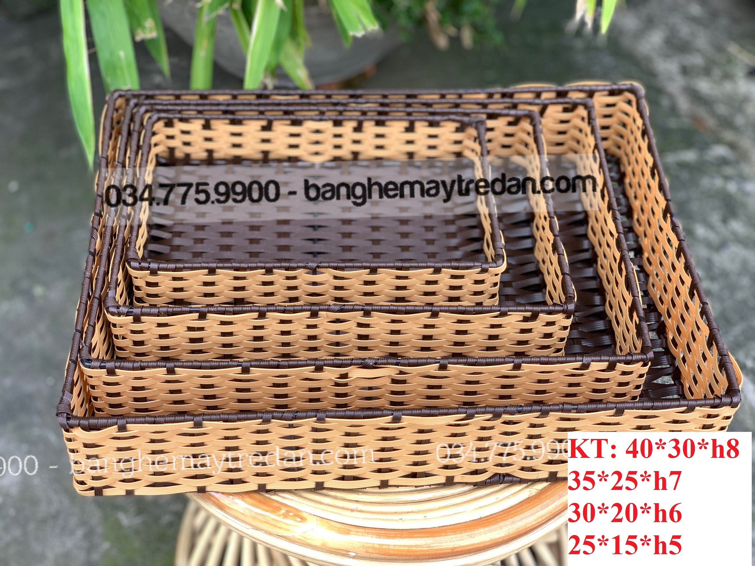 Khay nhựa giả mây hình chữ nhật để đồ cá nhân