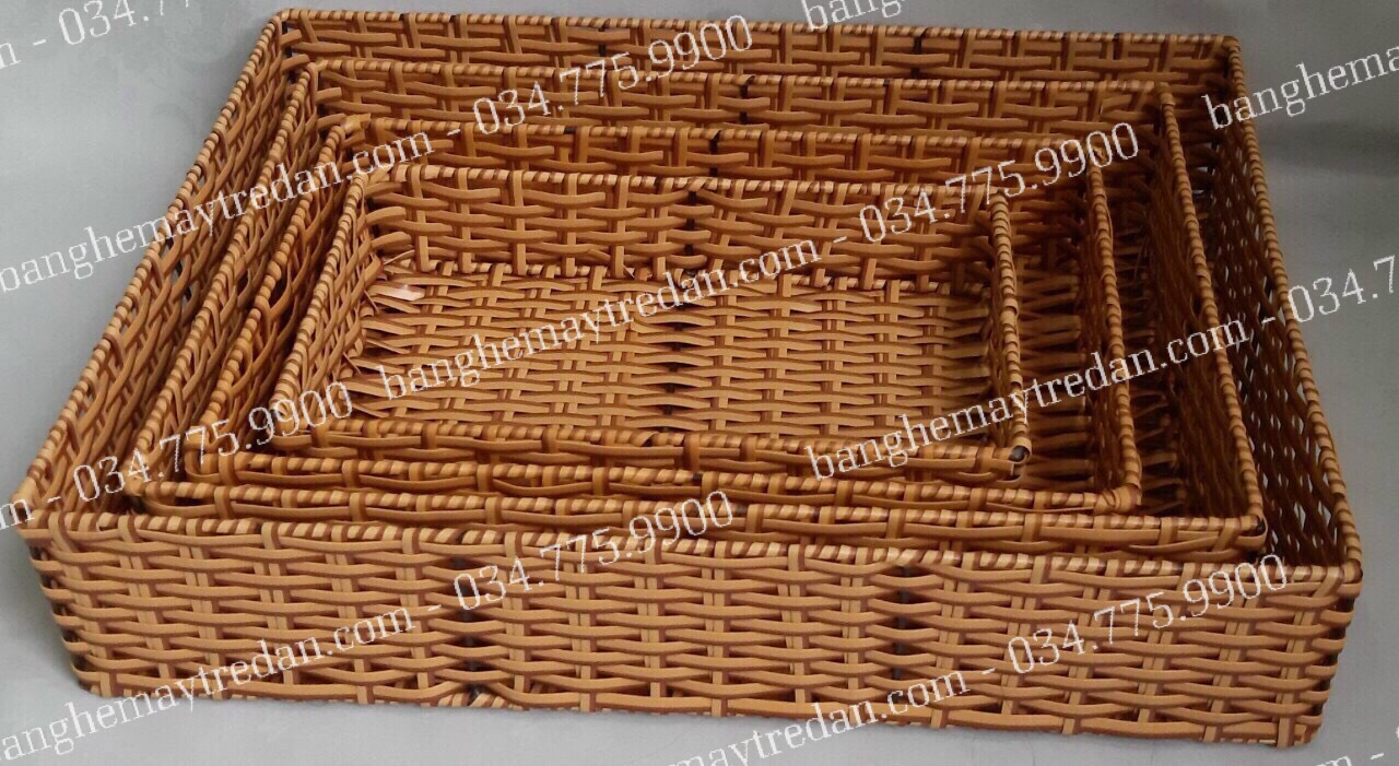 Khay nhựa giả mây hình chữ nhật để đồ cá nhân