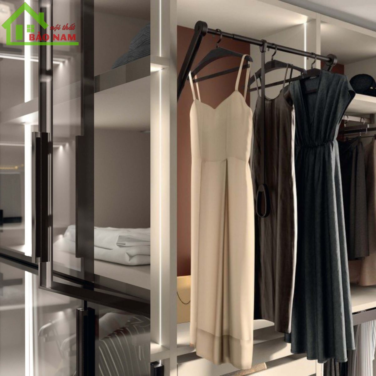 Tủ quần áo kính hiện đại đẹp - Thi công tủ áo cánh kính giá rẻ