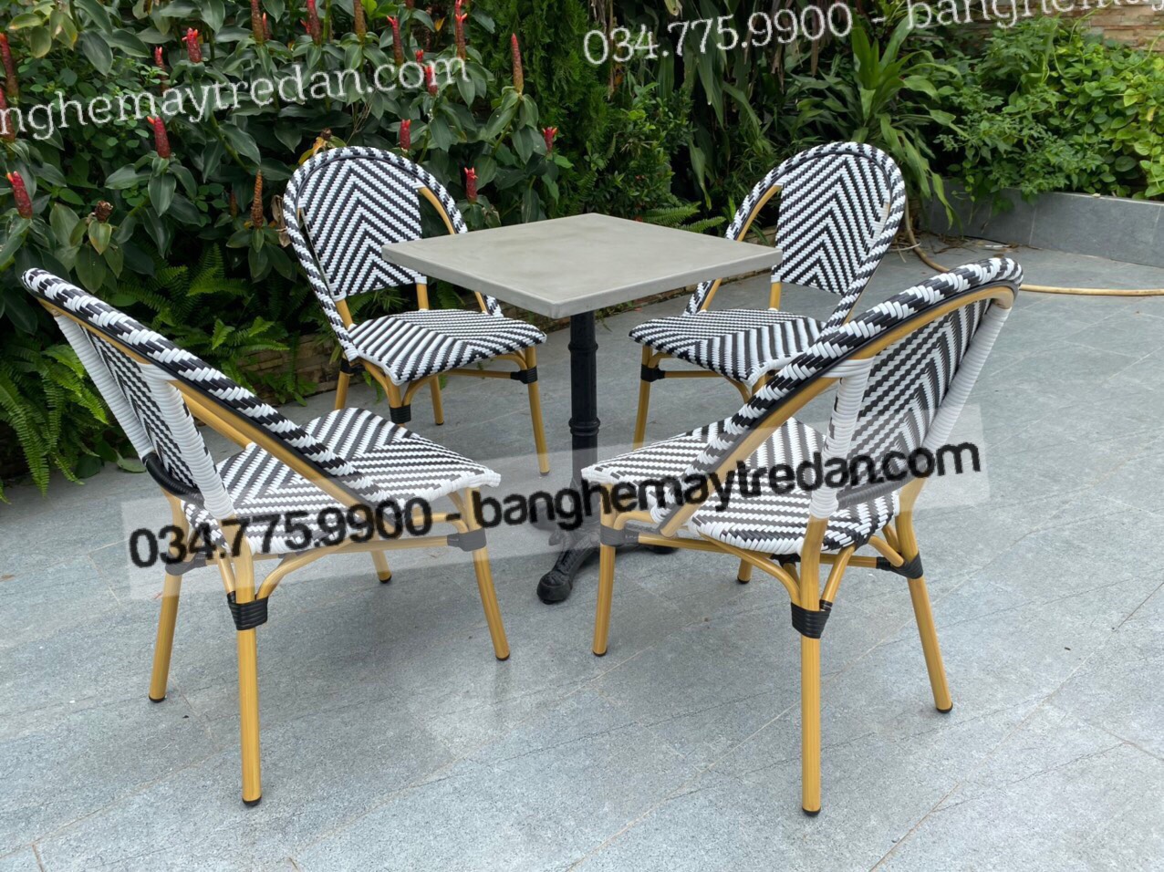 Ghế nhưa giả mây đan dây màu trắng đen độc đáo