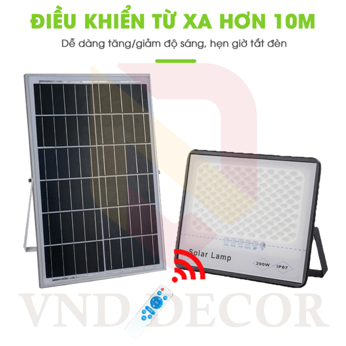 Đèn Năng Lượng Mặt Trời 100W Chống Choá, Có Remote Điều Khiển.