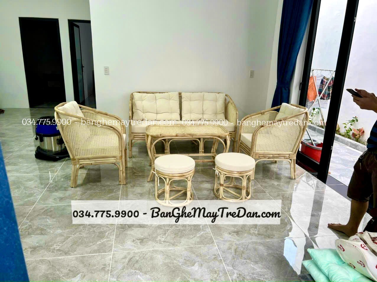 Bộ ghế salon lưới mây nhẹ nhàng - Mây Tre Lục Bình
