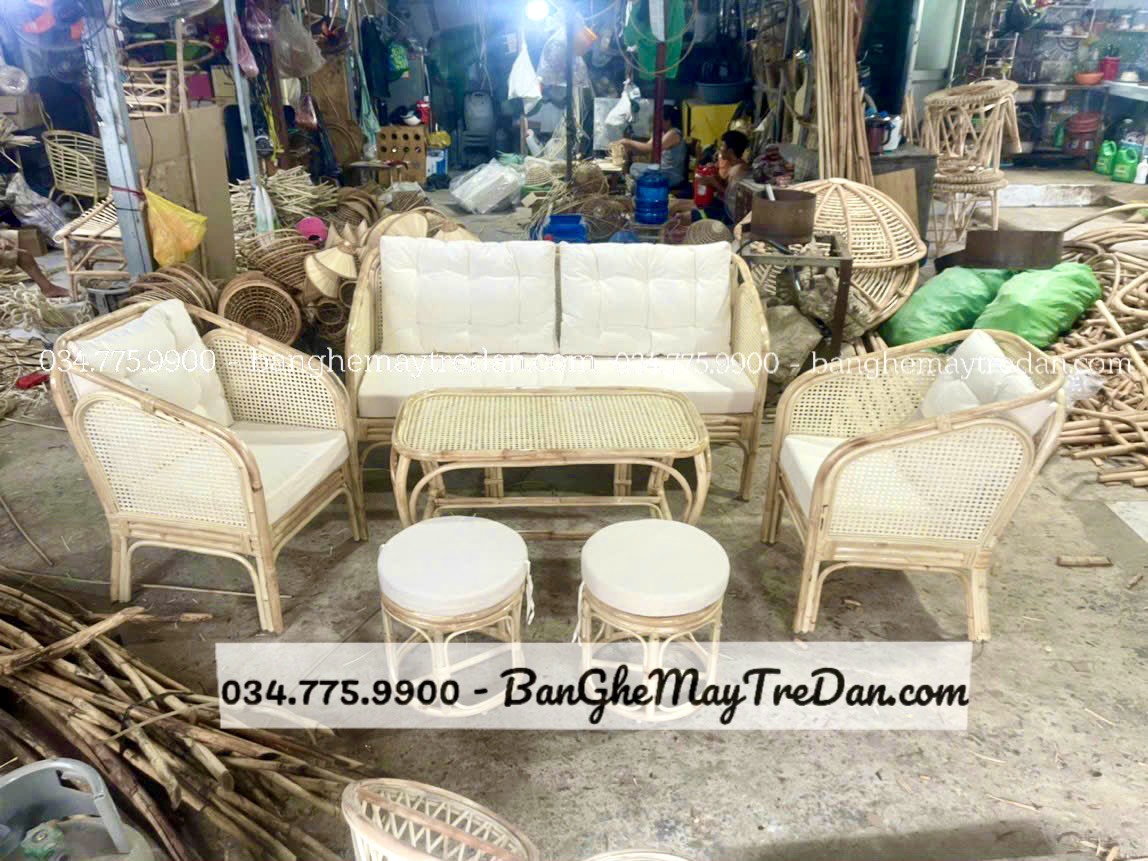 Bộ ghế salon lưới mây nhẹ nhàng - Mây Tre Lục Bình