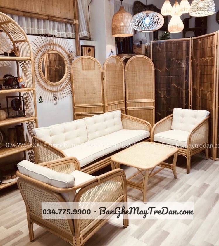 Bộ ghế salon lưới mây nhẹ nhàng - Mây Tre Lục Bình
