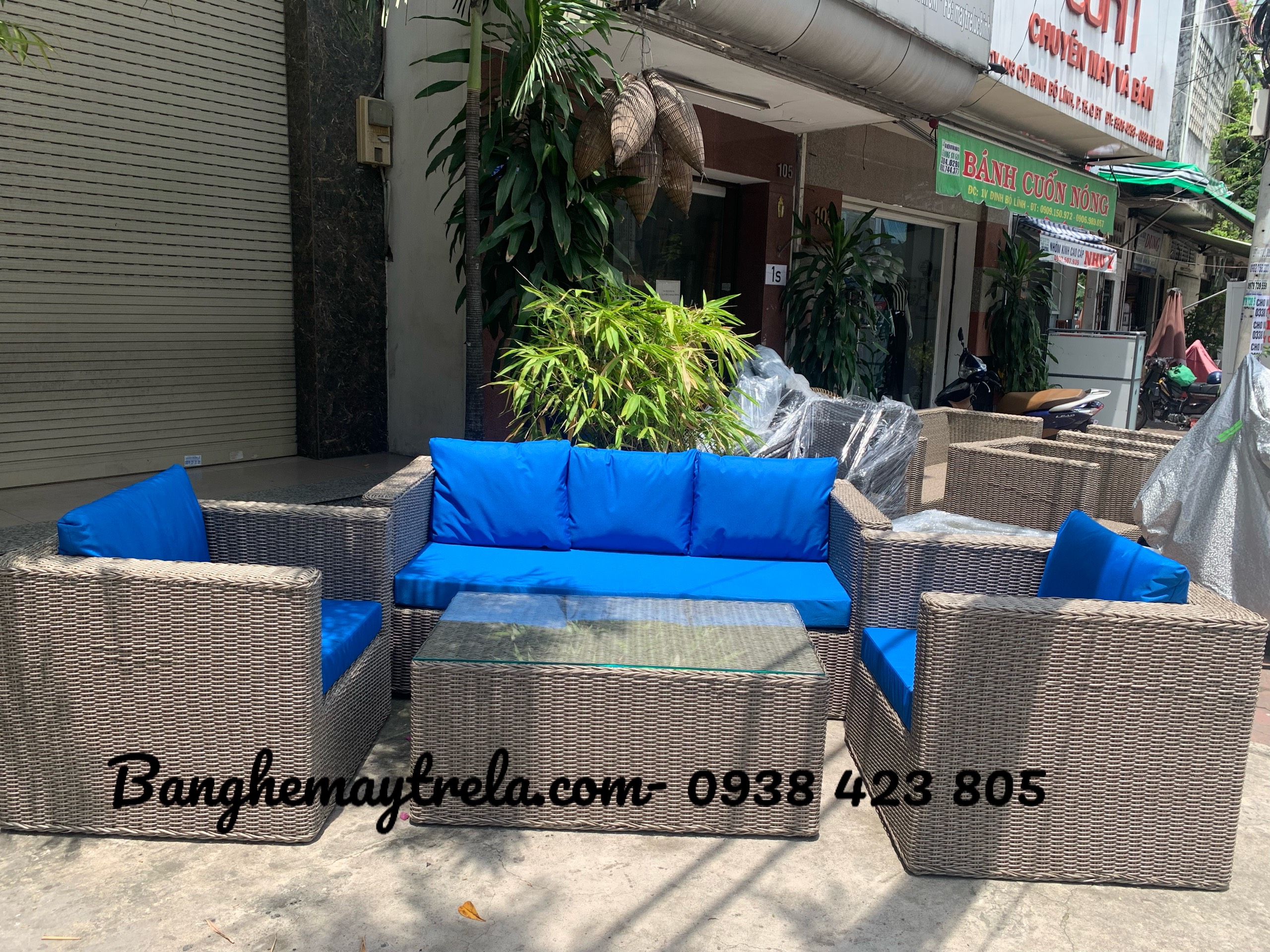 Bàn ghế sofa mây nhựa ngoài trời- Sofa giả mây