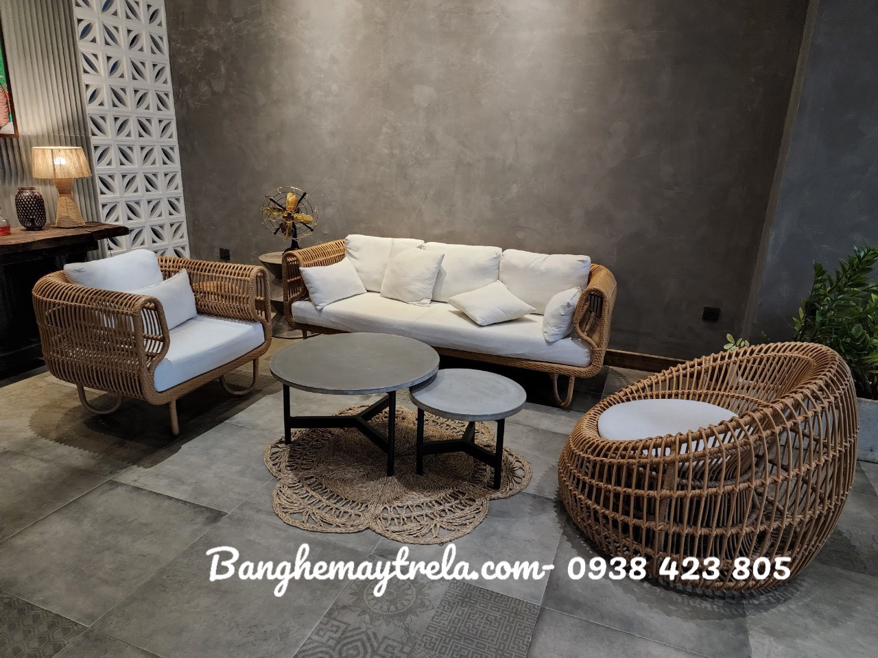 Bàn ghế sofa mây nhựa ngoài trời- Sofa giả mây
