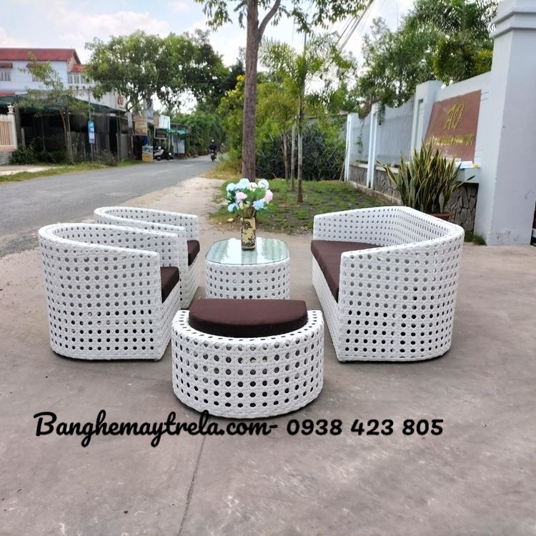 Bàn ghế sofa mây nhựa ngoài trời- Sofa giả mây