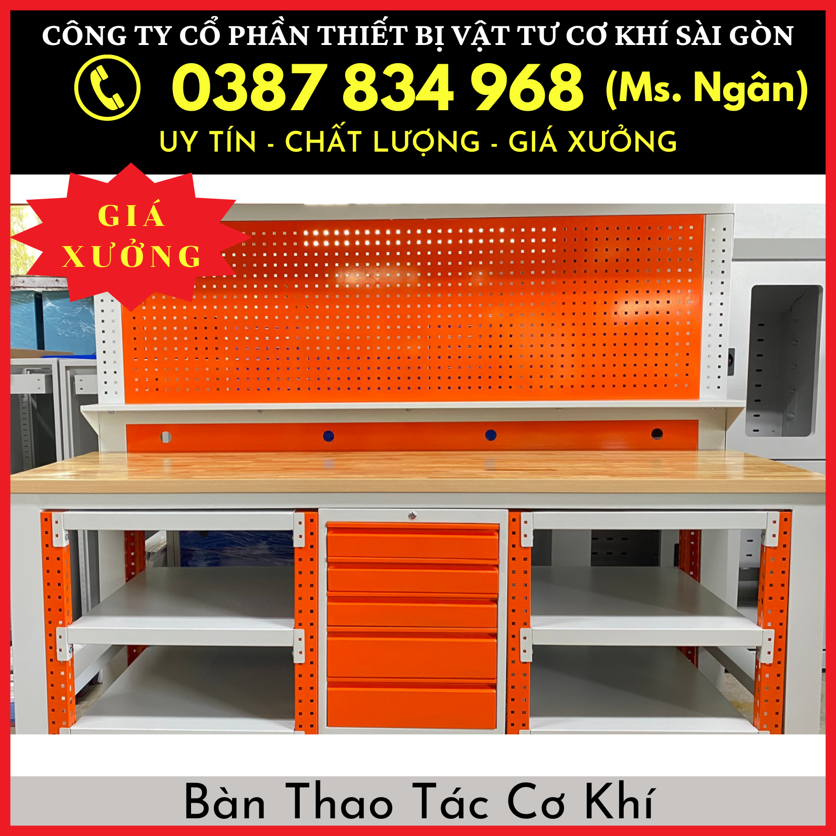 Bàn thao tác cơ khí có bảng treo giá xưởng