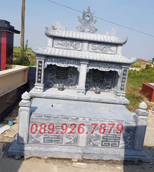 Mộ đá đôi - Mẫu mộ đá đẹp Long An- Mẫu mộ đá mái vòm, không mái