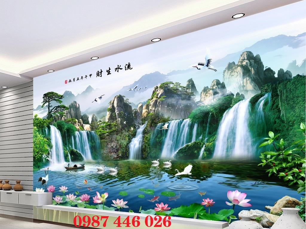 Gạch tranh phong cảnh thác nước, tranh gạch men tường