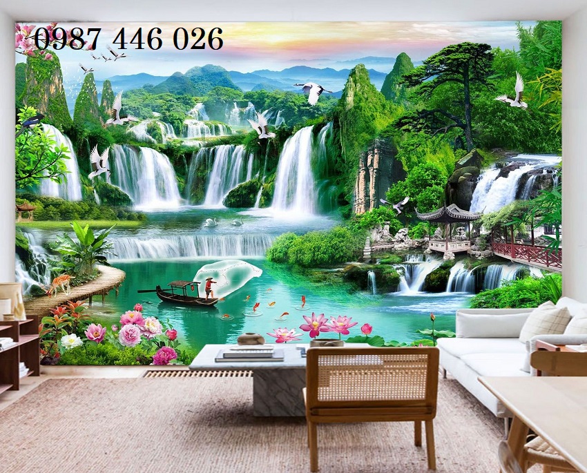 Gạch tranh phong cảnh thác nước, tranh gạch men tường