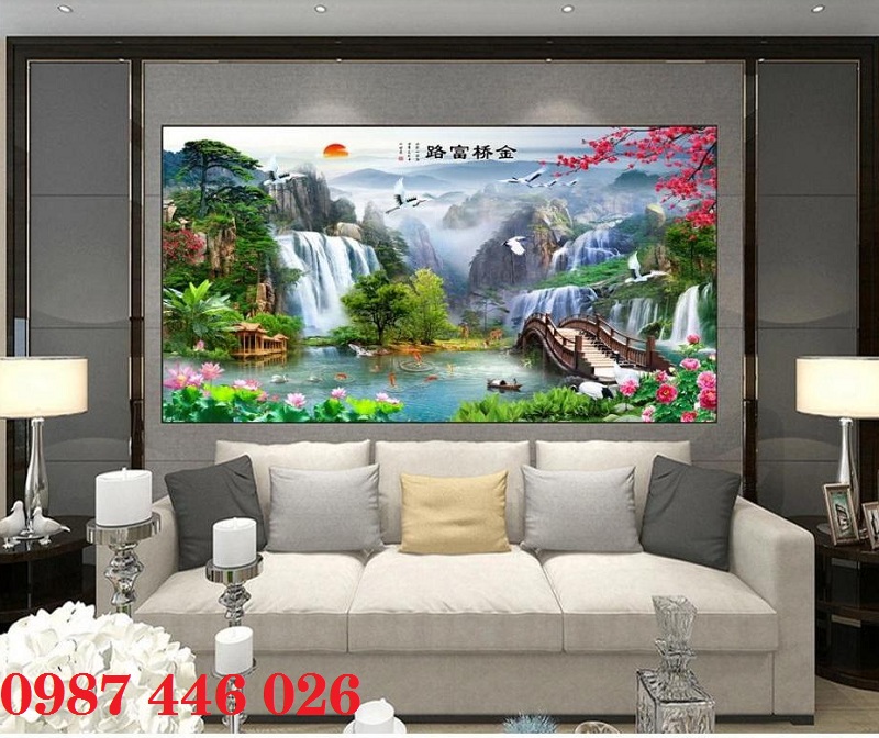 Gạch tranh phong cảnh thác nước, tranh gạch men tường
