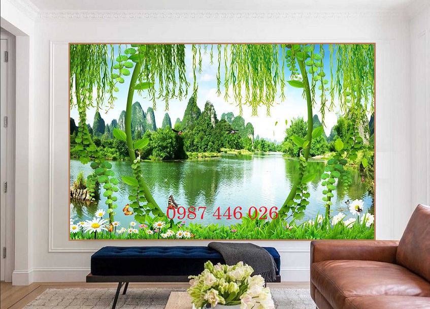 Gạch tranh phong cảnh thác nước, tranh gạch men tường