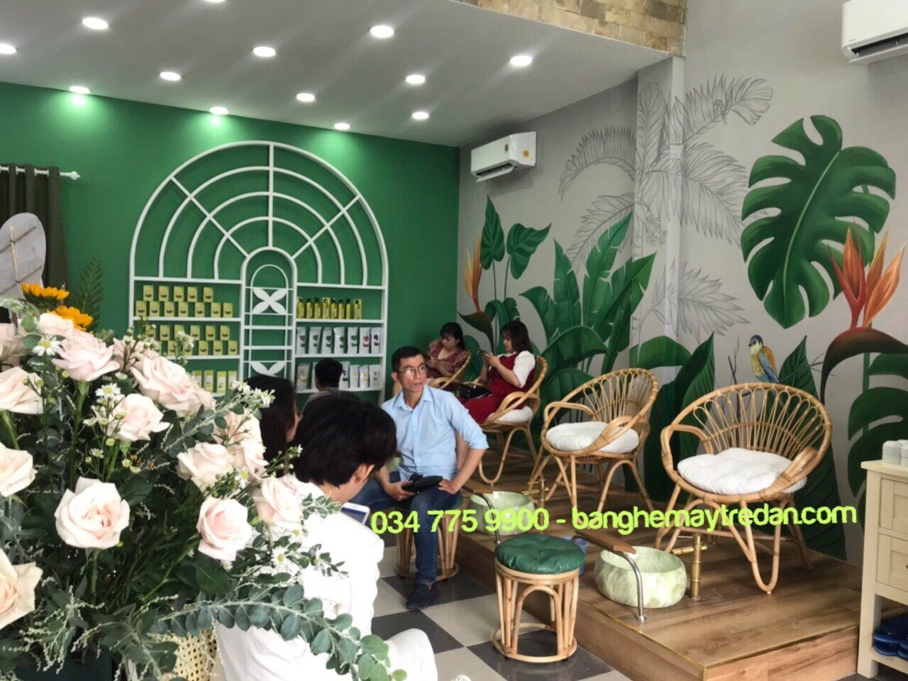 Ghế tiệm nails cao cấp bằng mây tự nhiên