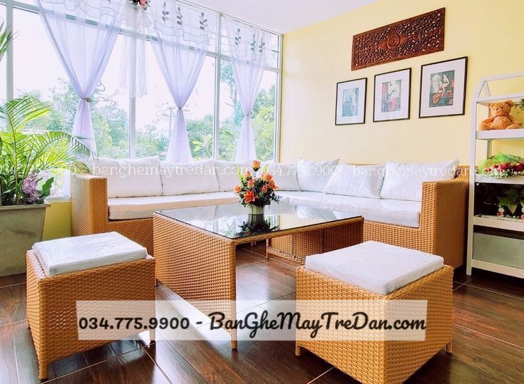 Sofa chữ L mây nhựa cao cấp để ngoài trời