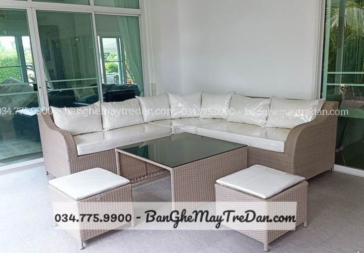Sofa chữ L mây nhựa cao cấp để ngoài trời