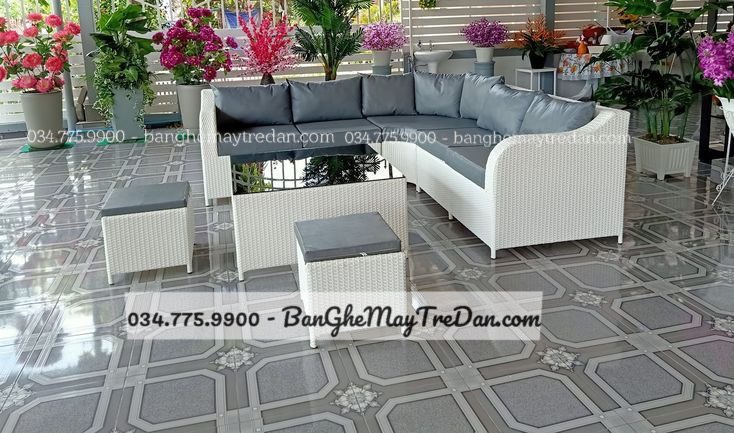 Sofa chữ L mây nhựa cao cấp để ngoài trời