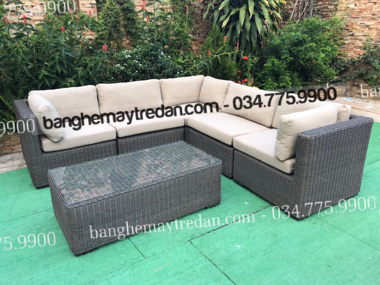 Sofa chữ L mây nhựa cao cấp để ngoài trời