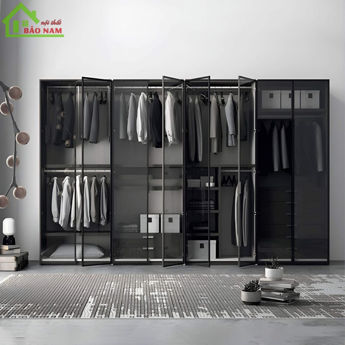 Tủ áo cánh kính đen - Mẫu tủ áo gỗ cánh kính hiện đại