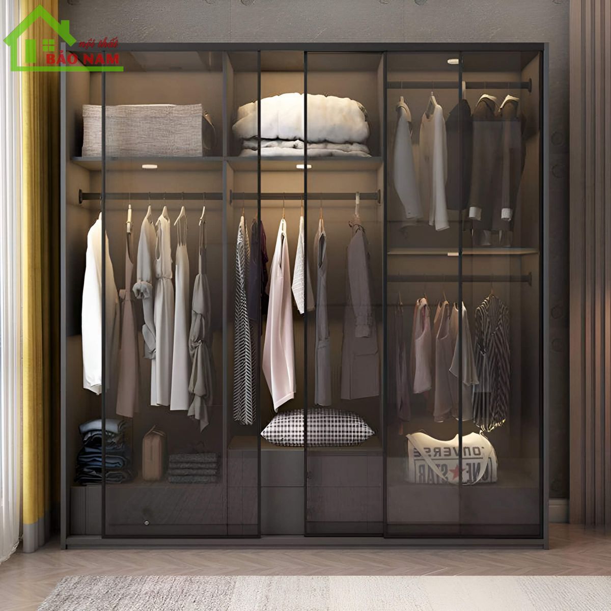 Tủ áo cánh kính lùa đẹp - Đóng tủ áo cánh kính giá rẻ tại xưởng