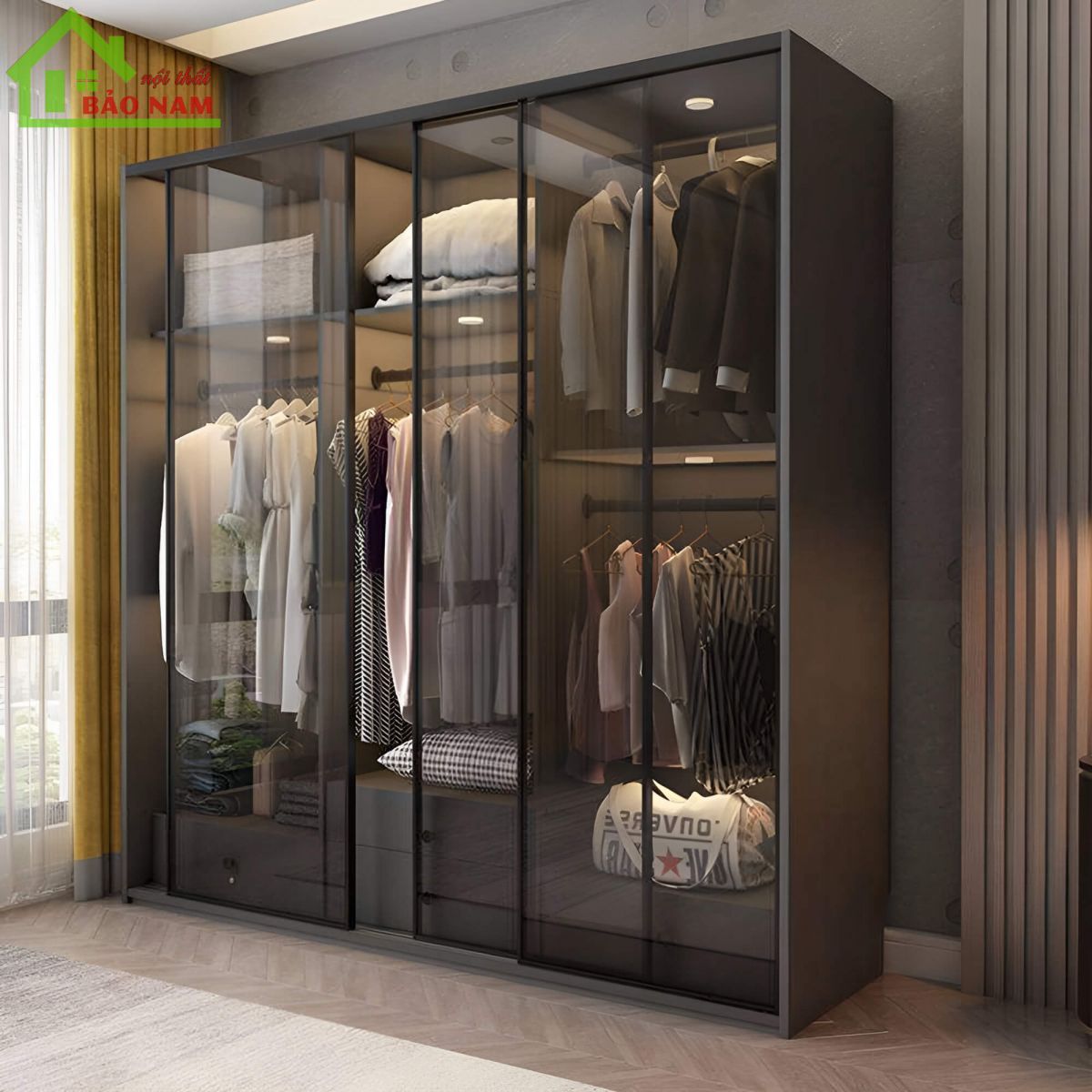 Tủ áo cánh kính lùa đẹp - Đóng tủ áo cánh kính giá rẻ tại xưởng