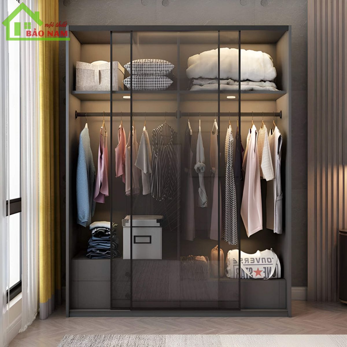 Tủ áo cánh kính lùa đẹp - Đóng tủ áo cánh kính giá rẻ tại xưởng