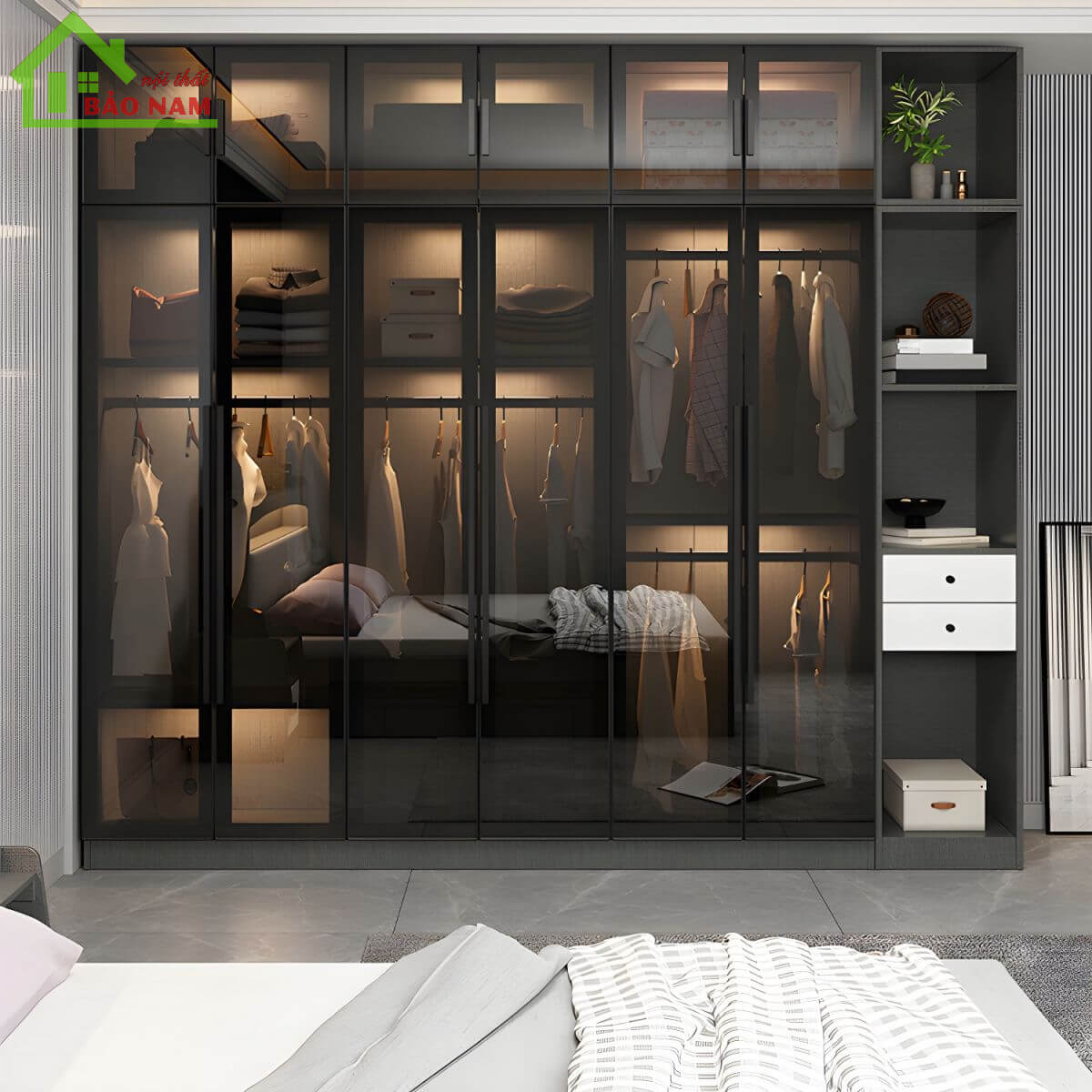Đóng tủ áo cánh kính giá rẻ - Cánh nhôm kính tủ áo giá rẻ