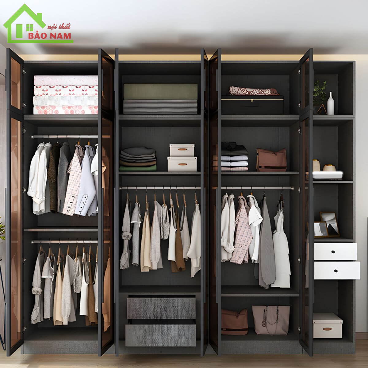 Đóng tủ áo cánh kính giá rẻ - Cánh nhôm kính tủ áo giá rẻ