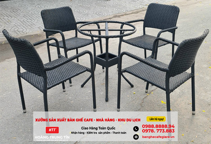 Thanh lý bộ bàn ghế nhựa giả mây giá rẻ cho quán cafe tại Bình Dương