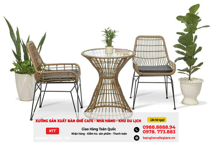 Thanh lý bộ bàn ghế nhựa giả mây giá rẻ cho quán cafe tại Bình Dương