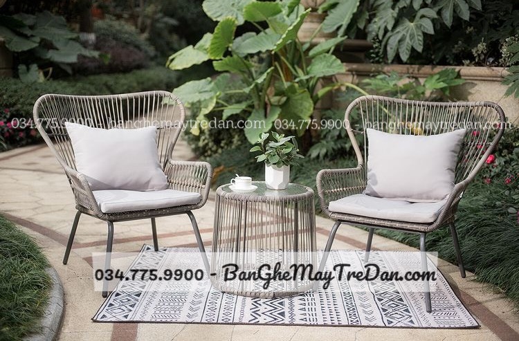 Ghế ngoài trời đan dây dù - Bàn ghế mây tre đan