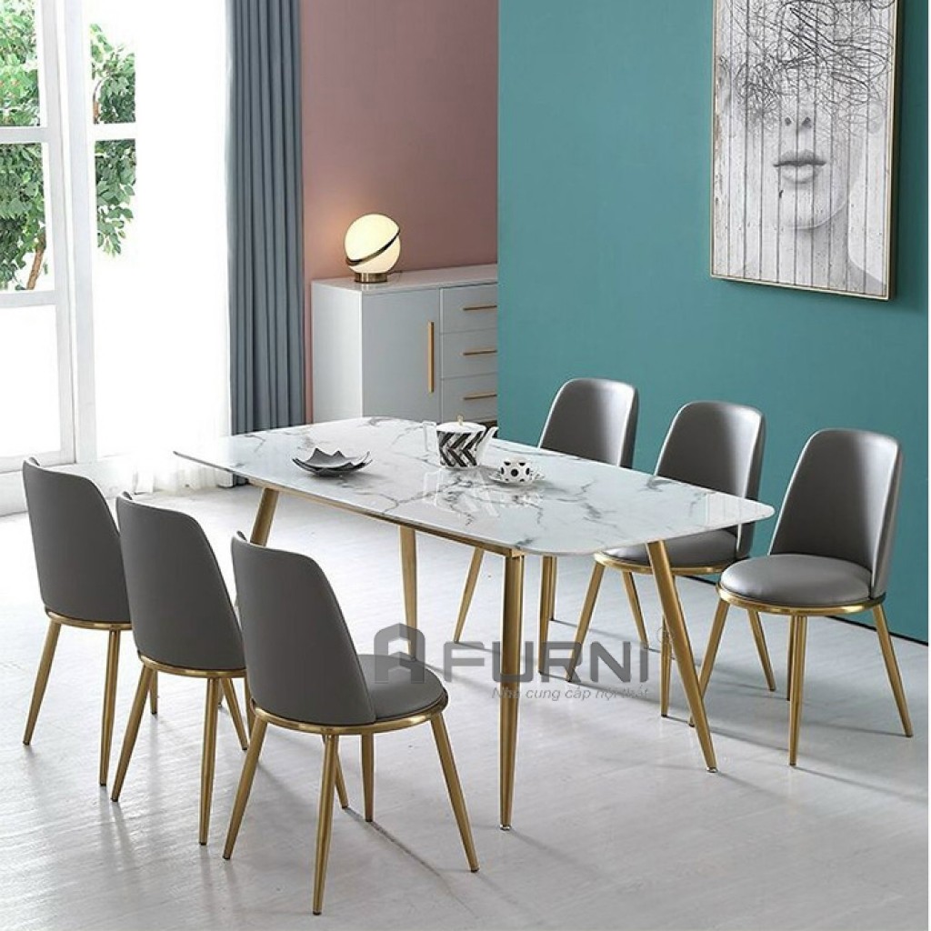 Bàn ăn gia đình mặt đá phiến nhập khẩu TN1228 - 14E - Nội Thất Furni
