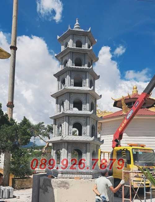 Tháp mộ đá - Mẫu tháp mộ lục giác để tro hài cốt bằng đá bán Đắk Nông