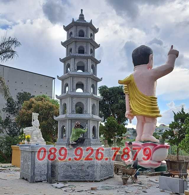 Tháp mộ đá - Mẫu tháp mộ lục giác để tro cốt bằng đá trắng bán Cà Mau