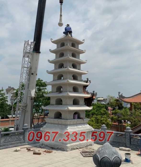 Tháp mộ đá - Mẫu mộ tháp lục giác để tro cốt bằng đá đẹp bán Bạc Liêu