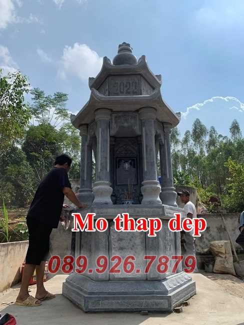 Tháp mộ đá - Mẫu mộ tháp lục giác để tro cốt bằng đá đẹp bán Bến Tre