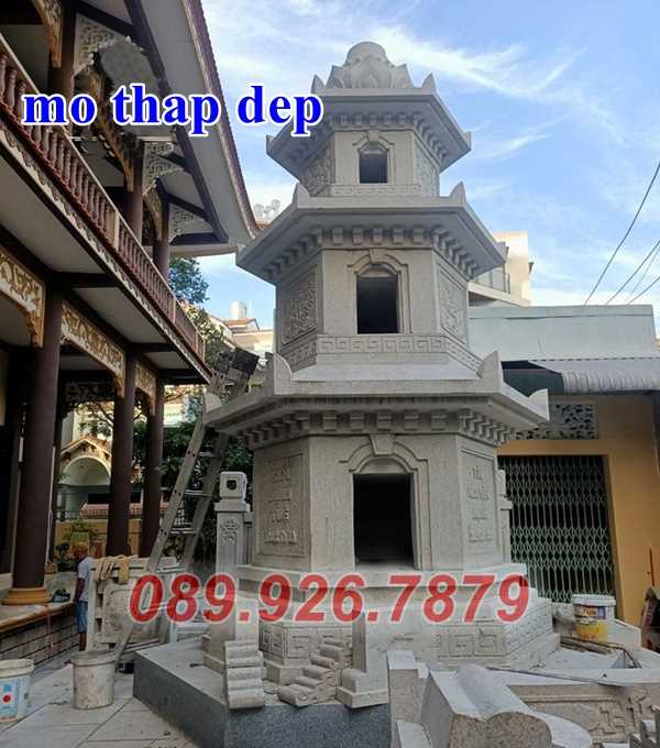 Tháp mộ đá - Mẫu mộ tháp lục giác để tro cốt bằng đá đẹp bán Cà Mau