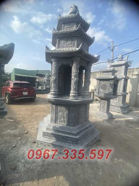 Tháp mộ đá - Mẫu mộ tháp lục giác để tro cốt bằng đá bán Trà Vinh