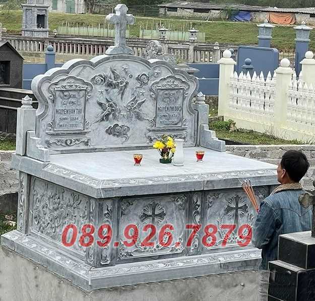 Mẫu mộ đá đôi đẹp bán Bạc Liêu - Cơ sở bán mộ đá tam cấp mái vòm