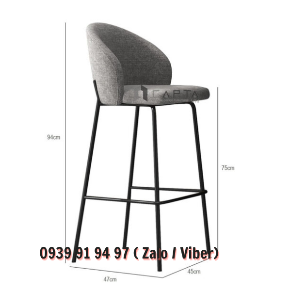 Ghế đảo bếp nệm vải lưng cao nhập khẩu CB COCO-F Nội thất CAPTA