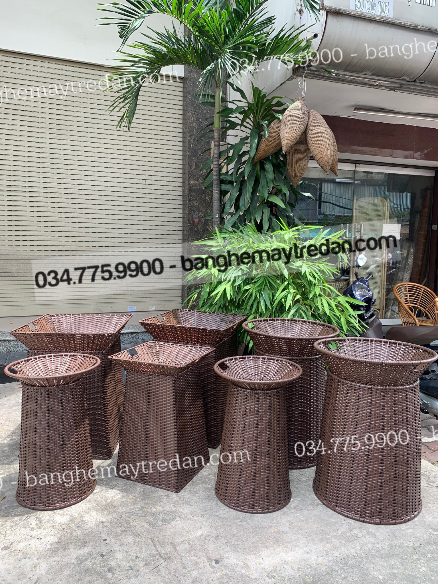 Bộ khay mây nhựa trưng bày trái cây, bánh kẹo