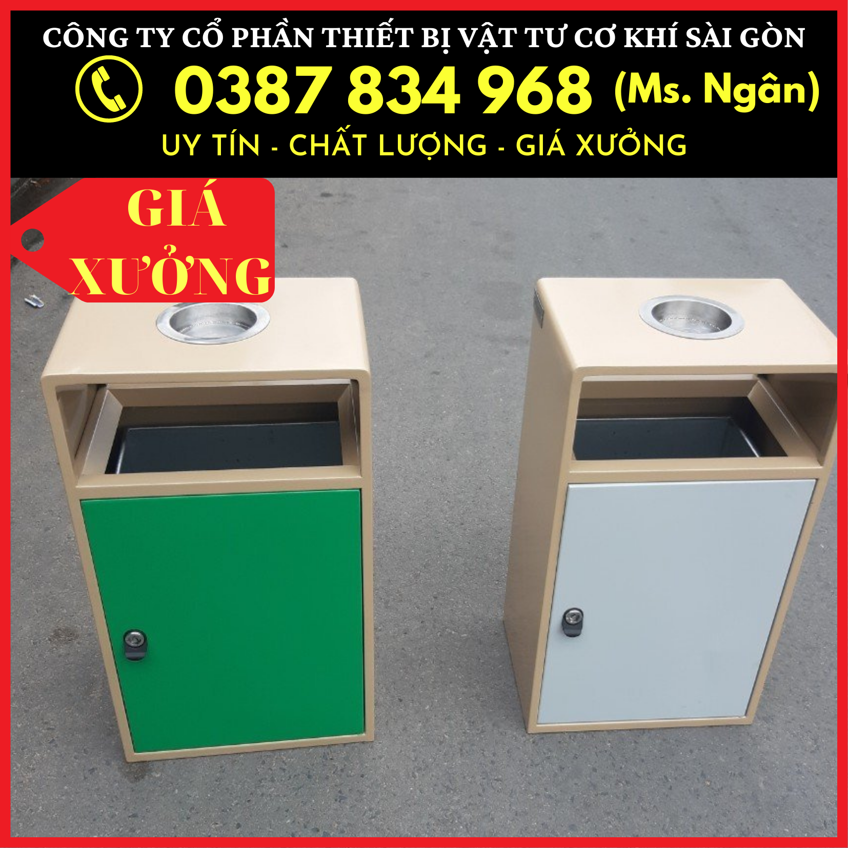 Thùng Rác Sắt Sơn Tĩnh Điện Phân Loại Ngoài Trời