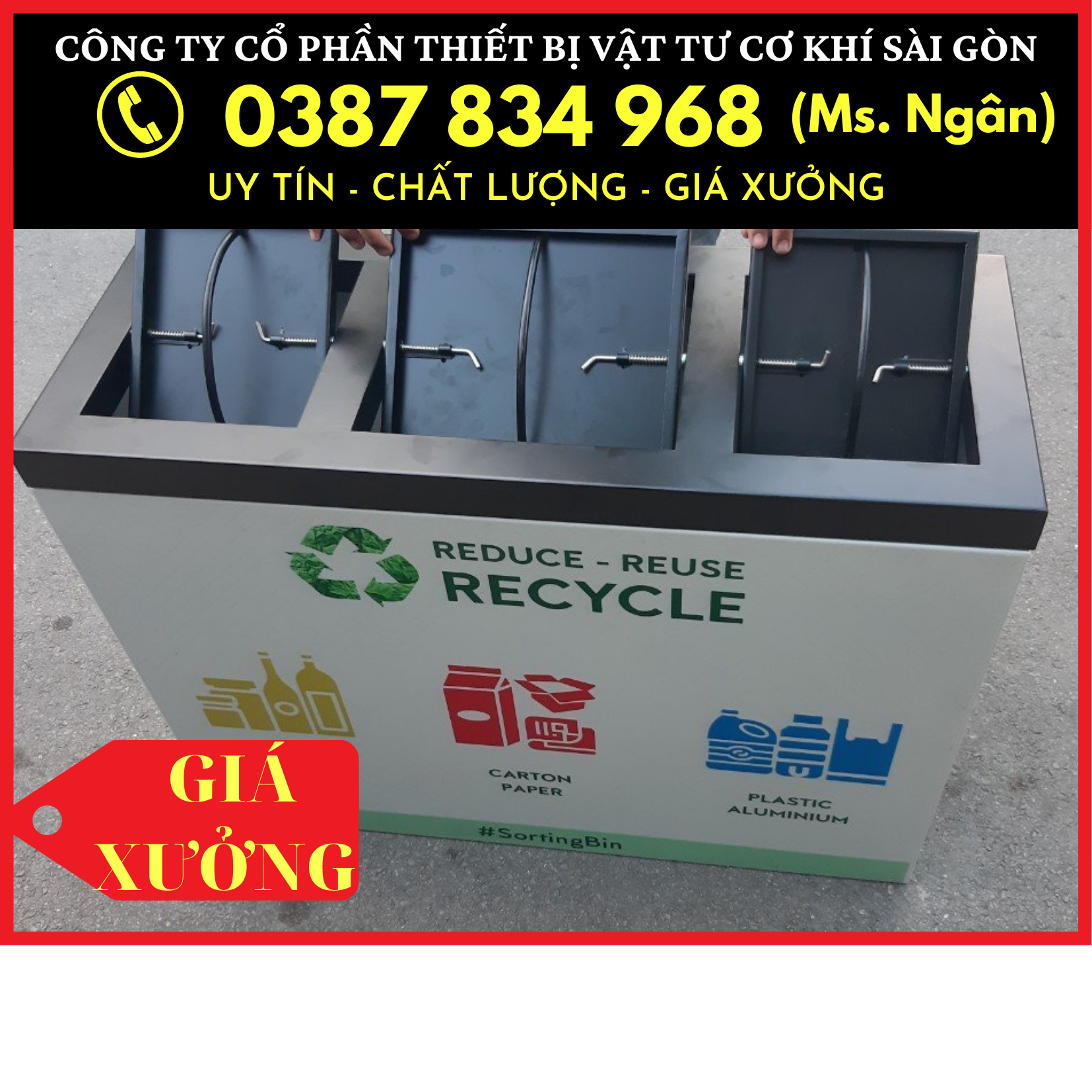 Thùng Rác Sắt Sơn Tĩnh Điện Phân Loại Ngoài Trời