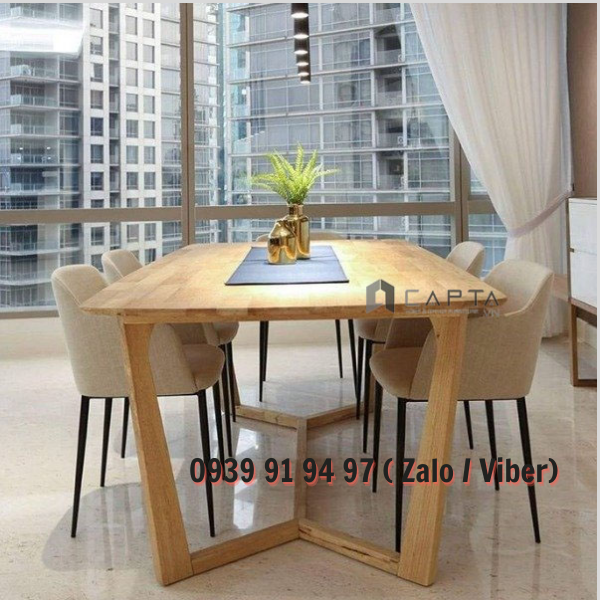 Bàn ăn gỗ cao su màu tự nhiên cao cấp CONCORDE-16W Nội thất CAPTA HCM